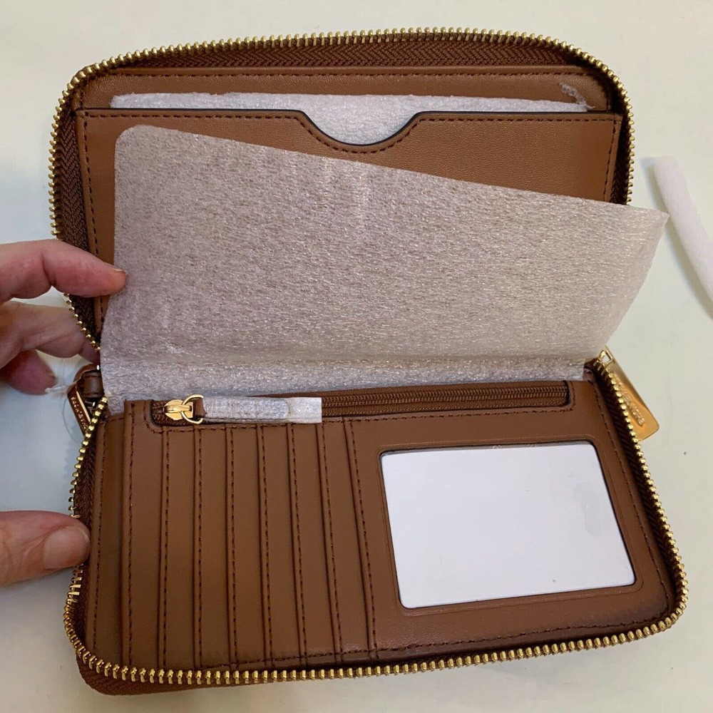 SOLD! MICHAEL KORS FULTON Large Phone Wristlet Wallet Acorn Brown Leather NWT - Picture 7 of 11